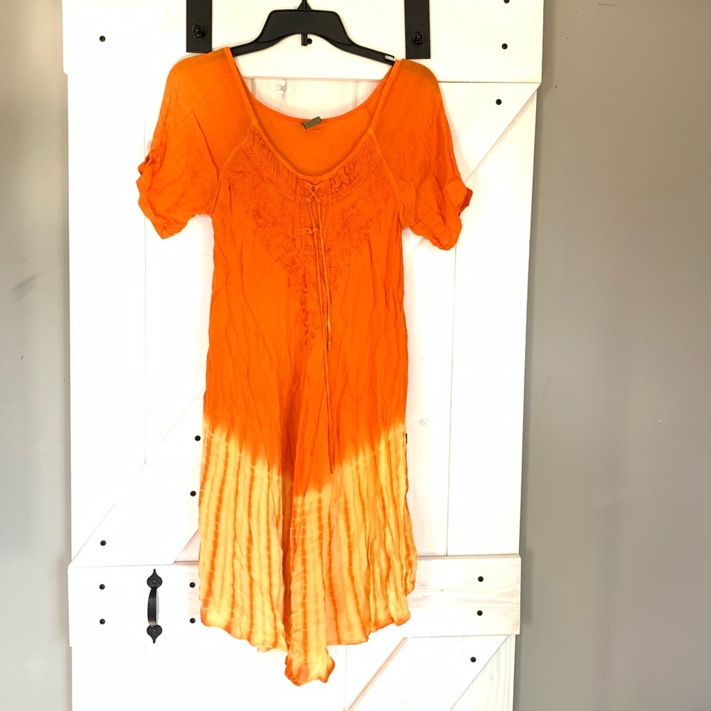 Women’s Kaneez Fashion Orange Hombre Indian Short Sleeve Dress Free Size